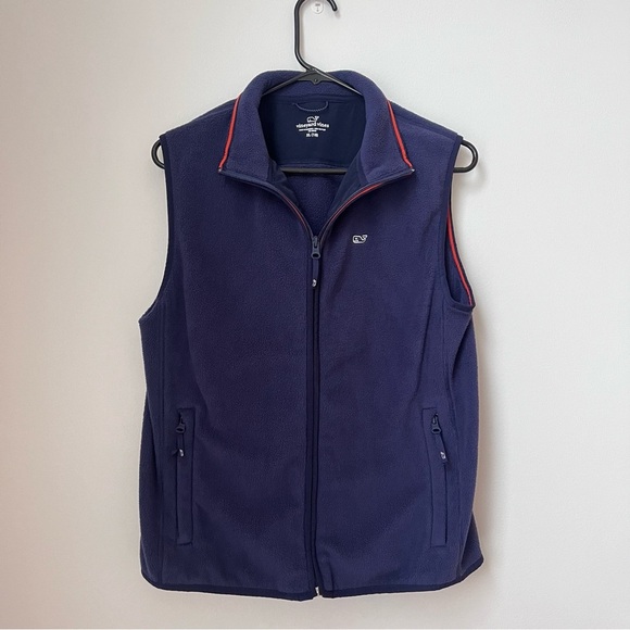 Vineyard Vines Boys XL Navy Blue Fleece Full Zip Vest Whale Logo - Picture 1 of 9